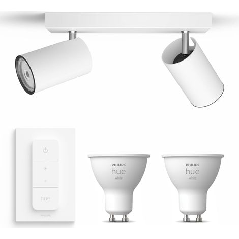 Philips Hue Kosipo Spot en saillie à 2 points lumineux GU10 (Blanc) Lumière blanche chaude - Comprend 1 Variateur de lumière - White (1/5)