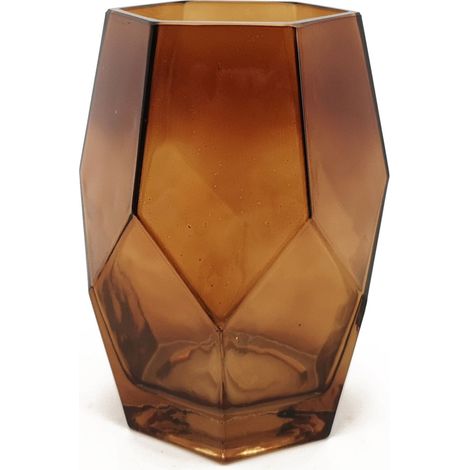Vimin Box Vaso Vetro Scuro Esagonale H 21 Cm L 11 Cm L 15 Cm Ambra