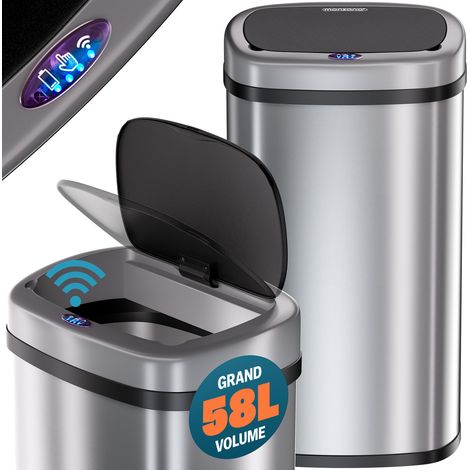 Monzana – Poubelle automatique 58 litres en acier inoxydable – Capteur de mouvement – Ouverture manuelle – Support pour sac – Finition de qualité