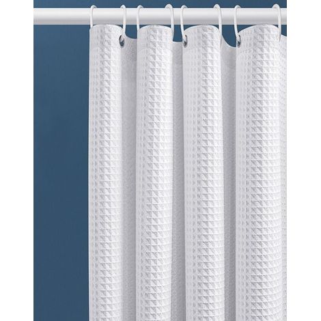 80x180CM Waffle Shower Curtain with Metal Rings Anti-Mold Bathtub Shower Curtain Fabric Heavy Duty Bathroom Curtain for Bathtub Shower Stall, Weighted Hem(White) (1/4)