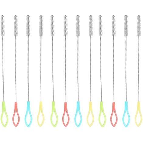 Brosses à Paille, Lot de 12 Brosses Nettoyage Paille Acier Inoxydable pour Nettoyer Les pailles, Les Tubes de Bouteille, Les becs, 4 Couleurs
