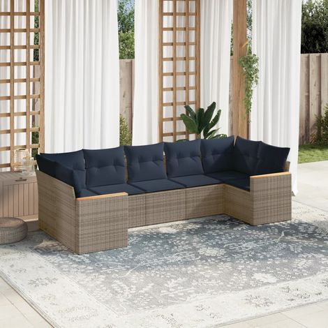 7-teiliges Gartensofa-Set mit Kissen, grau, Polyrattan (1/5)
