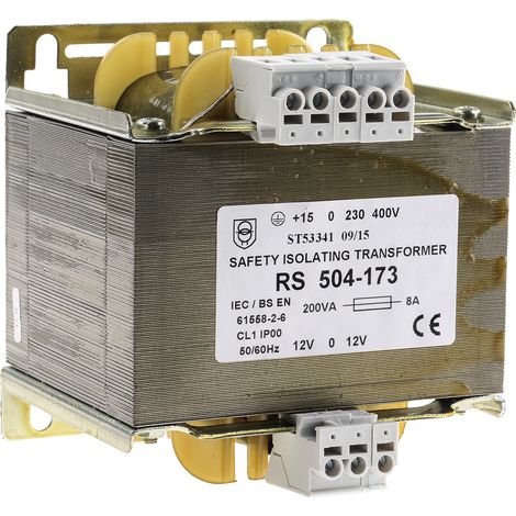 Transformateur d'isolement, Vin 230 V ac, 245 V ac, 400 V ac, 415 V ac, Vout ±12V c.a., 200VA, sorties ( Prix pour 1 )