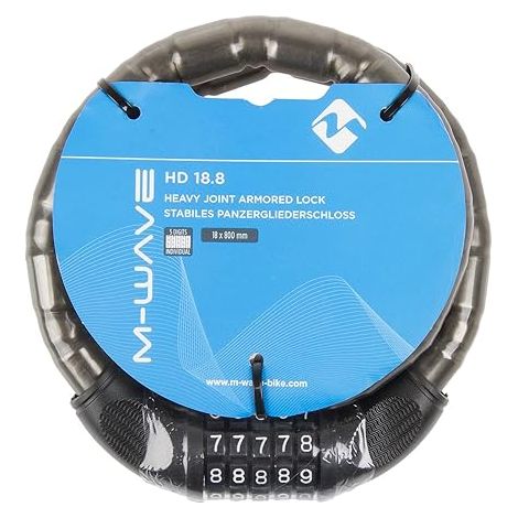 Lucchetto per bicicletta con cavo M-Wave, 18 x 800 mm, nero