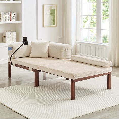 Sofá cama plegable individual de madera, beige (1/5)