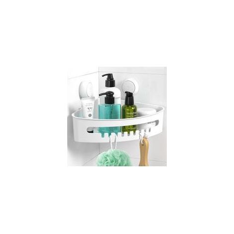 Étagère d'Angle Blanche à Ventouse Sans Perçage, Amovible, Pour Salle de Bain et Cuisine, Panier de Rangement (1/5)