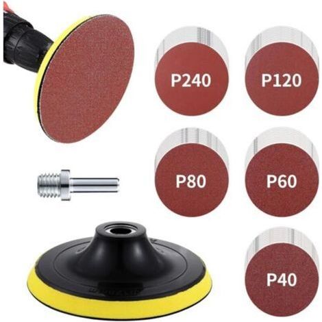 Kit de disques de papier de verre, 125mm de patin de ponçage M14, 50 pièces de papier de verre 10x40/60/80/120/240, convient pour le papier de verre de la ponceuse (1/4)