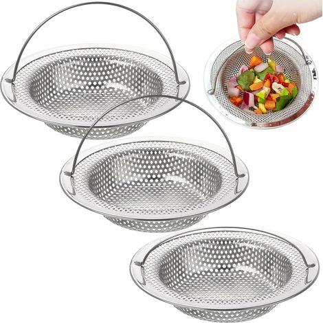 Ensemble de 3 crépines d'évier - Crépine en acier inoxydable avec poignée - Bouchon pour cuisine et salle de bain - Crépine universelle (1/5)