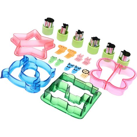 20 emporte-pièces pour sandwichs, légumes et fruits en acier inoxydable PS, comprenant des mini-emporte-pièces, des tampons et des moules. (1/5)