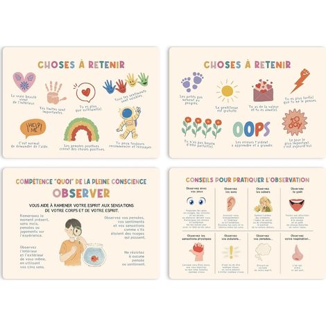 Lot de 4 DBT Set de Table pour Enfant - Pleine Conscience - Santé Mentale - Gestion des Émotions Enfants - Positives Affirmations Sets de Table Lavable en Simili Cuir - Antidérapant - Taille A3'Parent (1/5)