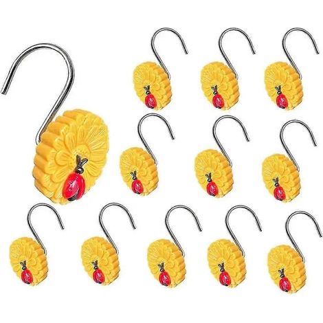 Rideaux et supports de rideauxLot de 12 crochets de rideau de douche en métal, motif fleur jaune et coccinelle, pour une ouverture et une fermeture faciles. (1/5)