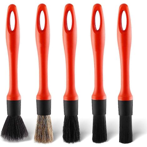 Ensemble de brosses de nettoyage de voiture avec manche ergonomique et tête de brosse amovible pour le nettoyage de l'intérieur de la voiture (1/5)