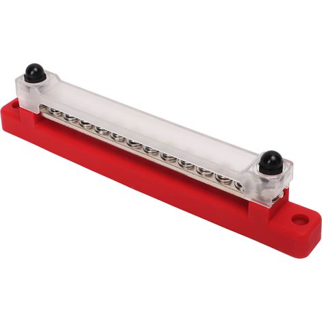 Bloc de distribution électrique à 12 bornes, barre omnibus, 2 bornes M6, 12 vis M4, boîtier de bornes de batterie pour voitures, camping-cars, bateaux et yachts (rouge) (1/5)