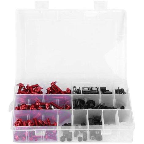 223 pièces de vis, écrous et rondelles en aluminium M5 et M6 avec boîte de rangement pour pare-brise, carrosserie et réparation de motos sportives (rouge) (1/5)