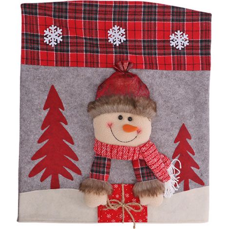 Housse de chaise 3D bonhomme de neige de Noël, motif bonhomme de neige tenant des cadeaux, décoration de table et de chaises, 52 x 46 cm (1/4)