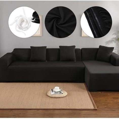 3+2-Sitzer L-förmige Ecksofa-Überzug aus Polyester, elastischer Sofabezug für Wohnmöbel, Schwarz (1/3)
