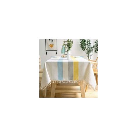 Nappe de Table rectangulaire en Coton et Lin Solide Broderie à Carreaux Gland Coton Couverture De Table en Linge pour Cuisine Salle à Manger Décoration de Table (60x60 cm,Bleu/Gris/jaune) GROOFOO (1/5)