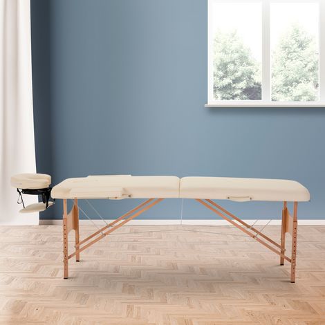 Lettino da massaggio pieghevole regolabile 185 x 60 cm in legno, crema HAVRYA (1/5)