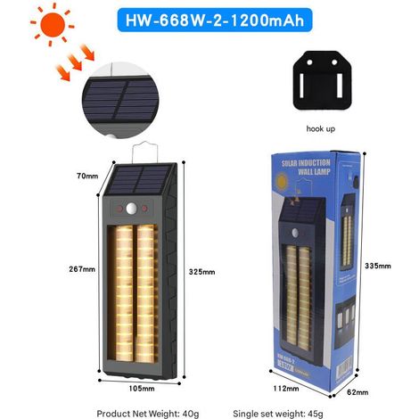 Lampe applique murale solaire à double usage 2W, de jardin, lampe de camping, lampe d'éclairage, lampe à induction (1/5)