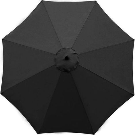 Auvent de rechange pour parasol - Protection solaire et pluie - 3 m de long, 6 baleines - Auvent seul, mât non inclus - Polyester - Noir (1/3)