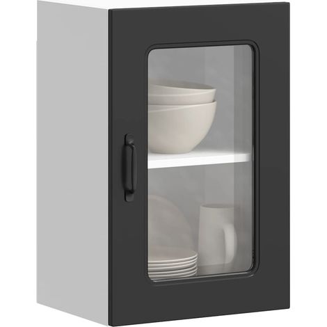 Küchen-Hängeschrank mit Glastür Kalmar Schwarz Holzwerkstoff