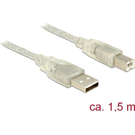 Delock cable usb 2.0 tipo-a macho usb 2.0 tipo-b macho de 1,5 m transparente