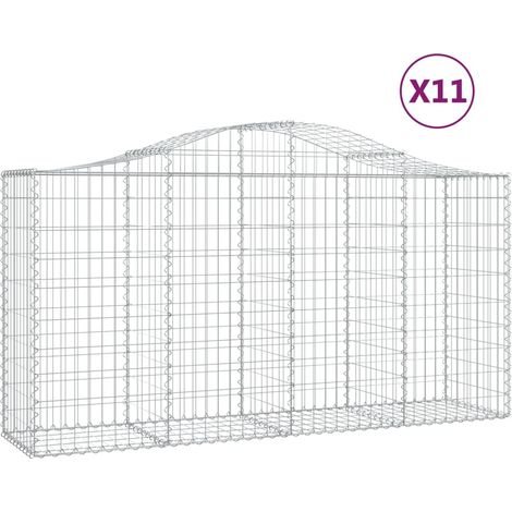 Cestas de gaviones muro de contención arqueado valla de jaula 11 piezas 200 x 50 x 100/120 cm hierro galvanizado Plata 020040320