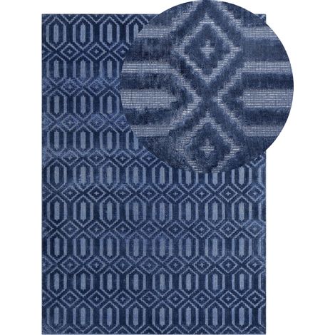 Tapis Rectangulaire Bleu Foncé en Viscose pour Chambre ou Salon au Style Scandinave 140 x 200 cm Beliani (1/5)
