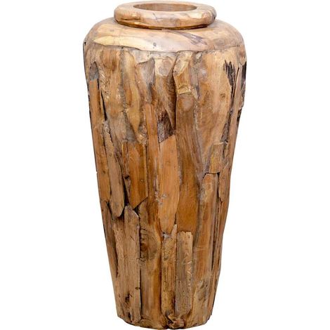 Vidaxl – Vase de décoration en bois de teck 40 x 80 cm – Finition à l'huile – Coupe irrégulière unique – Pour extérieur et intérieur