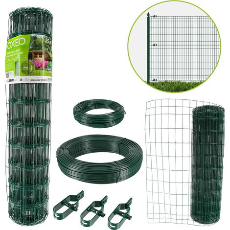 Grillage soudé - Rouleau 25x1m - Maille 100x50 mm - épais. 2mm - Acier galvanisé plastifié - Tendeurs et câbles inclus (1/5)