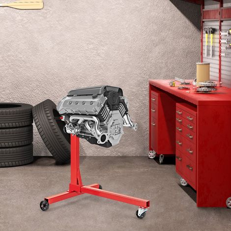 750LBS Support de Moteur avec Tête Rotative 360° et 4 Bras Réglables Support de Levage de Moteur avec Roulettes Poignée Antidérapante Rouge CW6053 Maison Chic (1/5)