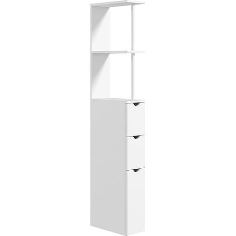 Meuble colonne salle de bain armoire de salle de bain avec tiroirs étagères ouvertes placard 15 x 33 x 136,5 cm blanc (1/5)