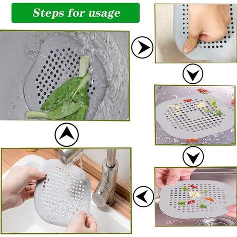 Set di 2 filtri di scarico in silicone, protezione per lavello con ventosa, filtro di scarico per vasca da bagno, per cucina e bagno, grigio + bianco, 14 cm x 14 cm (1/5)