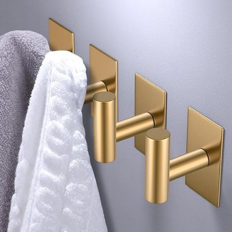 Lntyq Wandhaken für Handtücher, Starke und wasserfeste Klebehalterung zum Aufhängen von Mänteln, Kleidung, Schrankhaken, Küchenwandmontage (Gold, Kleben, 4er-Pack) (1/5)