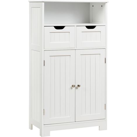 Armadio del bagno con una mensola aperta, Credenza per cucina con 2 ante e 2 cassetti Bianco (1/4)