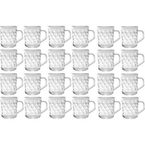 Lot de 24 tasses en verre effet diamants - Transparents Contenance 24,6 cl  Entièrement en verre - Livraison gratuite (1/3)