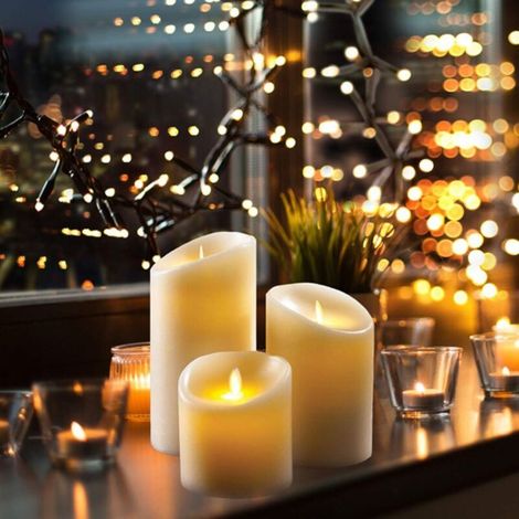 Bougies LED, lot de 3 bougies décoratives (10cm, 12.8cm, 15.2cm), bougies sans flamme avec télécommande à 10 boutons. Flammes LED clignotantes en véritable cire couleur ivoi (1/5)