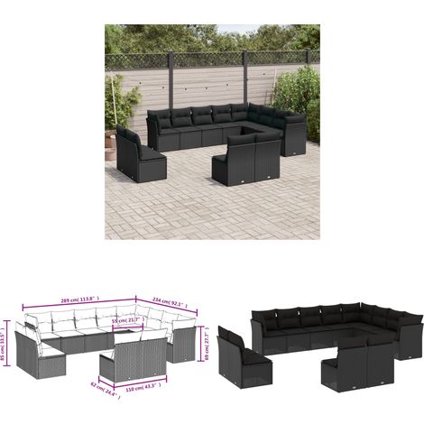 12-tlg. Garten-Sofagarnitur mit Kissen Schwarz Poly Rattan - Gartenmöbel - Rattan Möbel - Lounge Set - Gartenlounge - Außengartenmöbel - Home & Living (1/3)