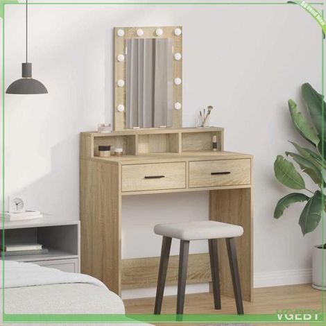 Table de maquillage - Marron - Bois d'ingénierie - Éclairage LED - 79 x 41 x 140 cm (1/5)
