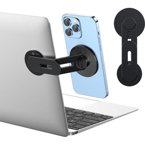 Support magnétique MagSafe pour ordinateur portable et téléphone, compatible avec iPhone 16/15/14/13/12 et tous les autres téléphones support latéral réglable à 180° pour écrans d'ordinateur Tesla.