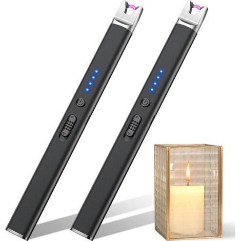 Briquets à bougie, lot de 2, coupe-vent, sans flamme, avec indicateur de charge LED et interrupteur de sécurité, briquets plasma rechargeables par USB pour anniversaires (1/5)