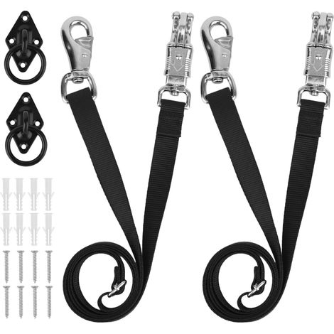 2pcs Licols Croisés en Nylon pour Chevaux, Ajustable 110cm à 204cm Attaches Remorque Cheval avec Mousqueton Panique Fournitures Équines pour Écurie Clôtures (Noir) (1/5)