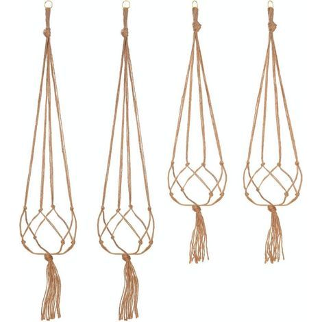 Pflanzenständer und Tablett, 4er-Set Makramee-Pflanzenampeln, Hängeampel für Blumentöpfe, Dekoration für drinnen und draußen – 2 Stück 105 cm und 2 Stück 90 cm, 1,2 m
