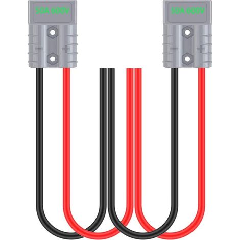 Lot de 2 Batterie Connecteur avec Fil de 50cm 10 AWG, Connectique Batterie Prise Connexion Rapide, pour treuil de récupération de Voiture, Van, Moto ou remorque 12-36V CC, 50A/600V, Gris (1/5)