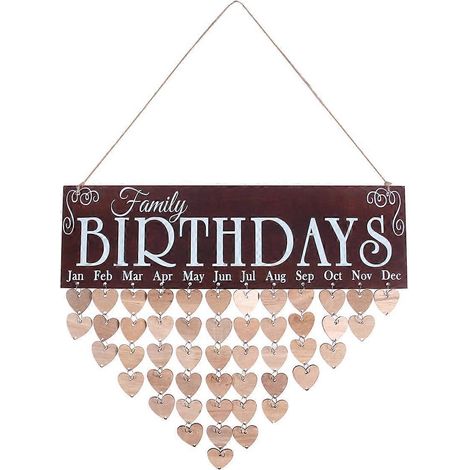 WINOMO ANNIVERSAIRES Calendrier en bois à faire soi-même, plaque à suspendre, tableau de rappel d'anniversaires pour la famille, décoration intérieure (Coloré, 1 plaque, 1 corde, 50 disques en forme d (1/3)