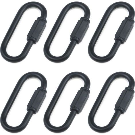 Maillon de chaîne robuste en forme de D — Maillon rapide M4 (4 mm) — Noir (Lot de 6) (1/5)