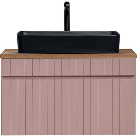 Waschbeckenunterschrank 80 cm, Aufsatzwaschbecken schwarz IRAKLIO-56-ROSE rosa Eiche Nb., B/H/T ca. 80,4/59,5/46 cm (1/5)
