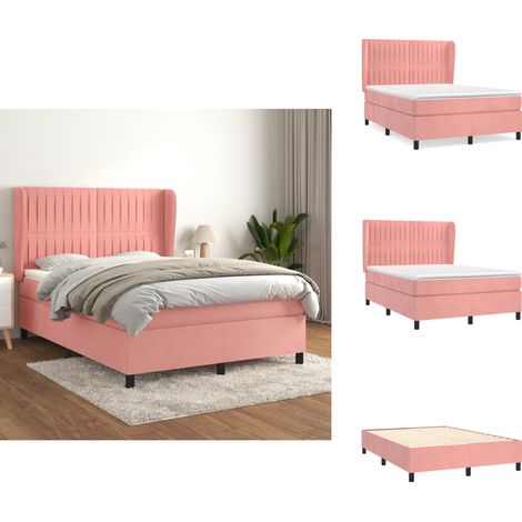 Sommier à lattes de lit avec matelas Rose 140x190 cm Velours - Lit Tapissier - Lit Velours - Lit Double - Literie - Chambre À Coucher (1/5)