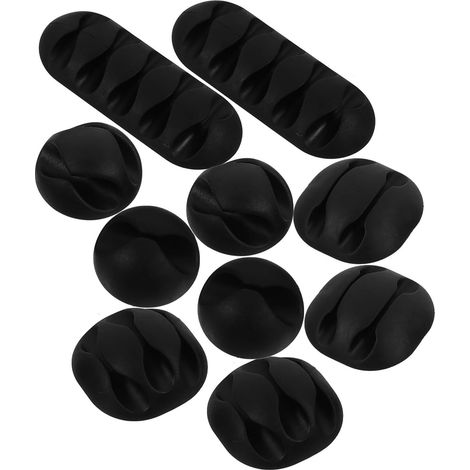 Organisateur de Câbles pour Gestion de Câbles en PP Noir, Lot de 10 Pièces, Clips Adhésifs Maintien des Fils et Bureau Propre et Ordonné (1/5)