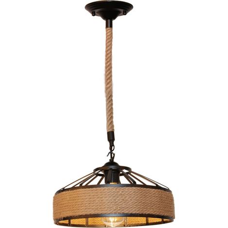 Suspension Luminaire D'Intérieur En Métal Ø30CM Lampe Suspendue Rétro Vintage Plafonnier En Corde De Chanvre (1/5)